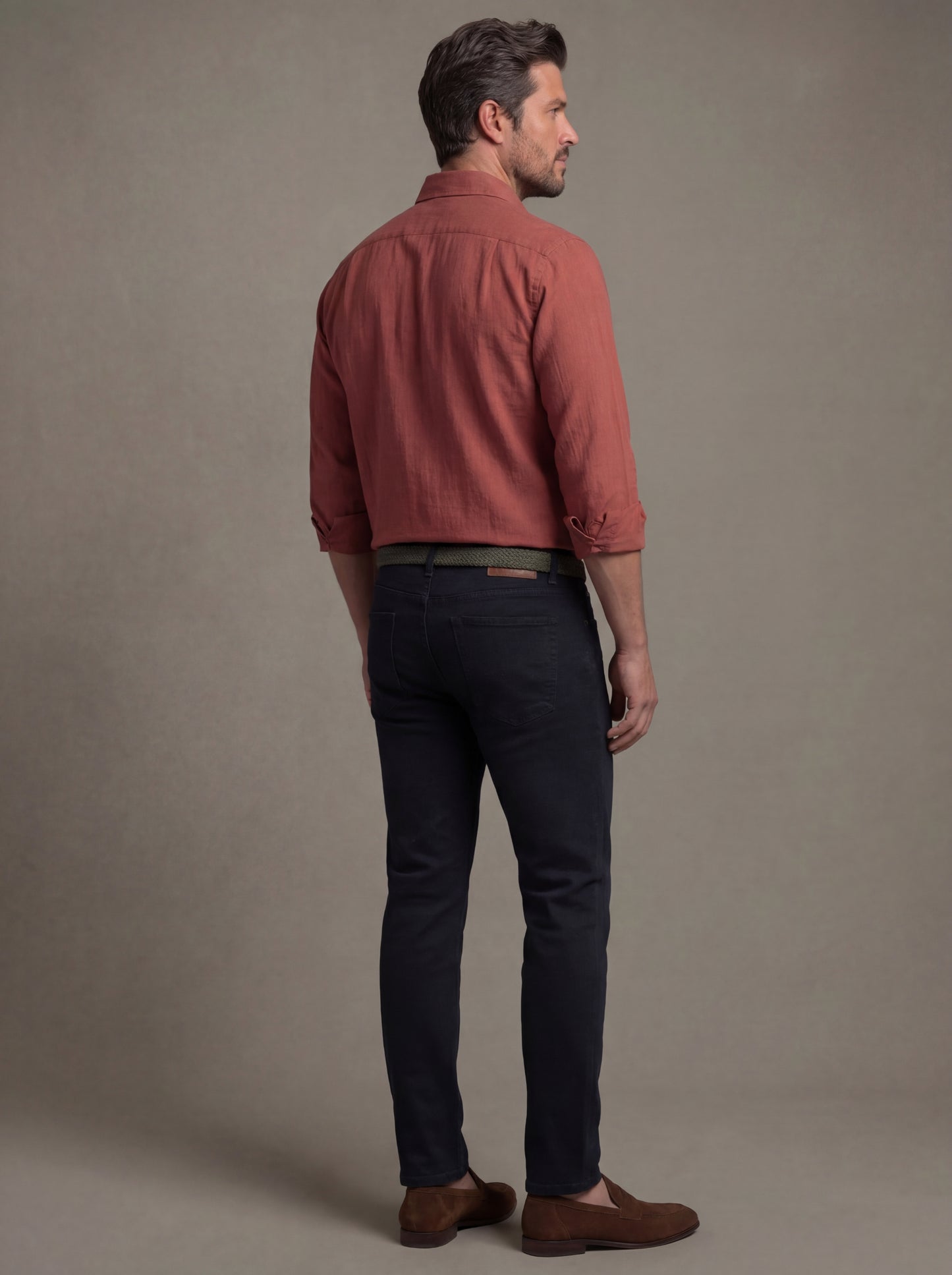 Bryson Dobby Garment Dyed Rust Striped Full Sleeve Tailored Fit Casual Cotton Shirt