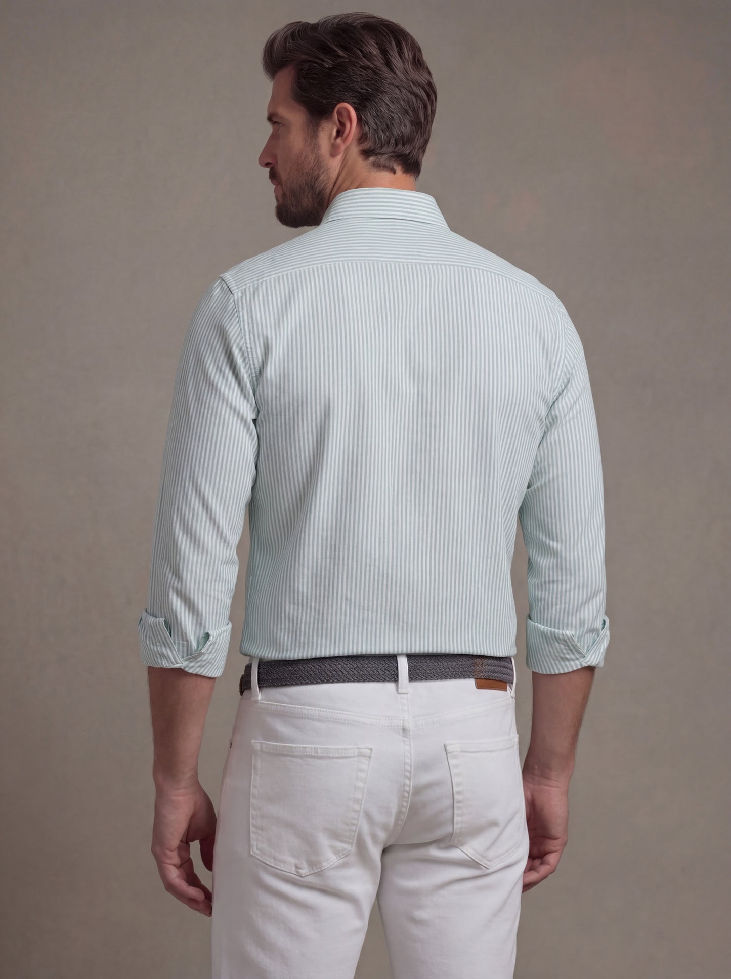 Silba Oxford Mint Striped Full Sleeve Tailored Fit Casual Cotton Shirt