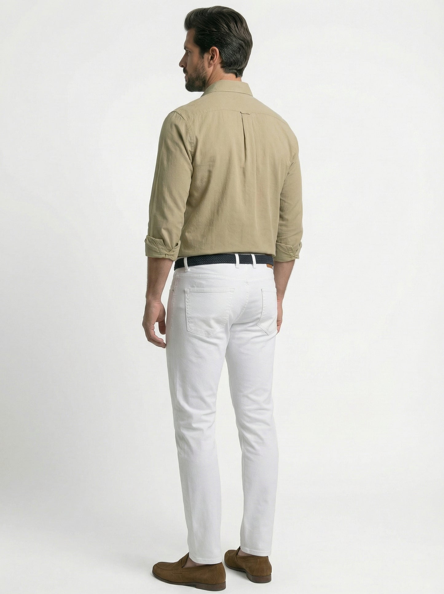 Bryson Dobby Garment Dyed Light Brown Striped Full Sleeve Tailored Fit Casual Cotton Shirt