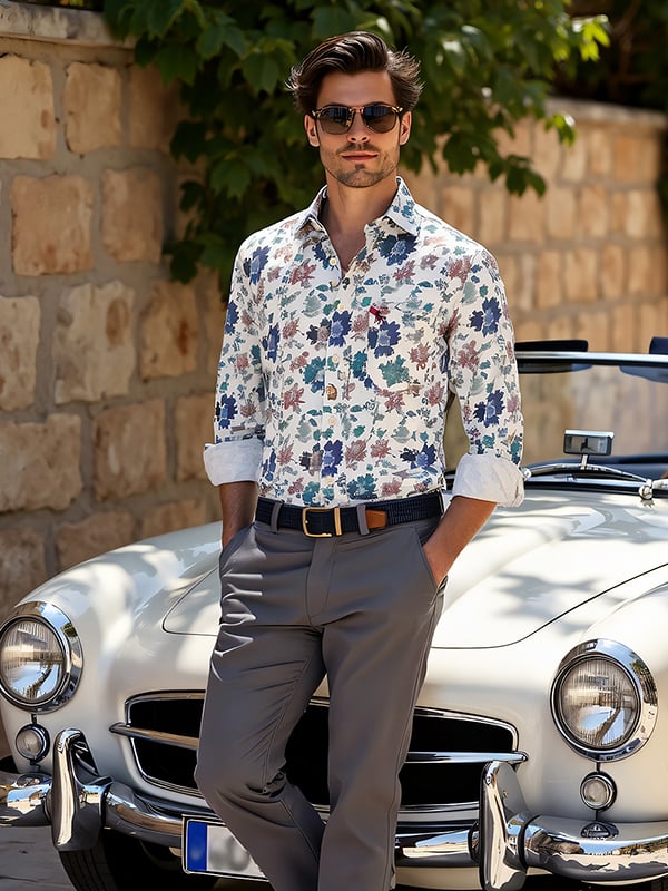Hierro Bedford Grey Printed Full Sleeve Tailored Fit Casual Cotton Shirt