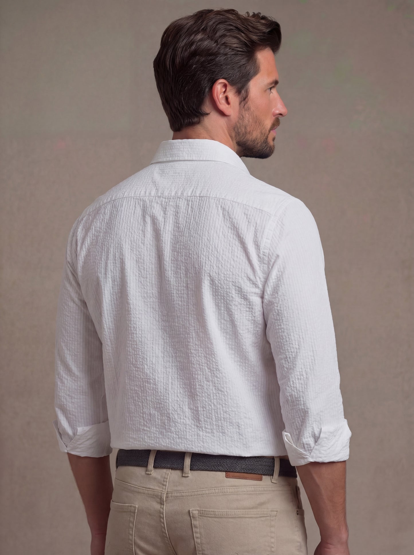 Achill Seersucker White Solid Full Sleeve Tailored Fit Casual Cotton Shirt
