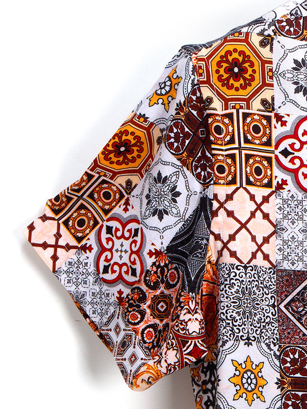 Chico Orange Printed Half Sleeve Slim Fit Party Wear Viscose Shirt