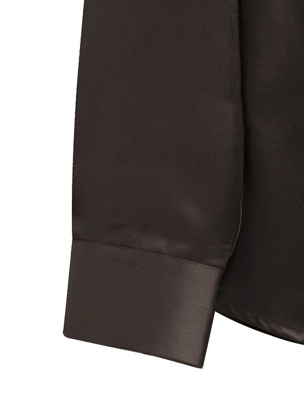 Pearce Brown High Gloss Satin Stretch Solid Full Sleeve Single Cuff Slim Fit Party Wear Blended Shirt