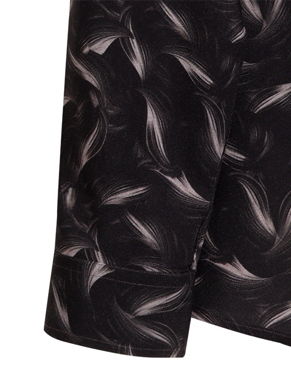 Silvano Black Printed Full Sleeve Single Cuff Slim Fit Party Wear Viscose Shirt