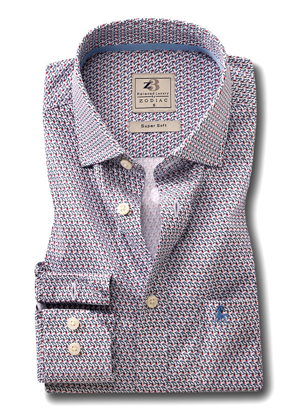 Vinicius Red Printed Full Sleeve Tailored Fit Casual Cotton Shirt