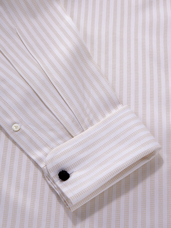 Da Vinci Sand Solid Full Sleeve Double Cuff Classic Fit Classic Formal Two Ply Mercerized Cotton Shirt