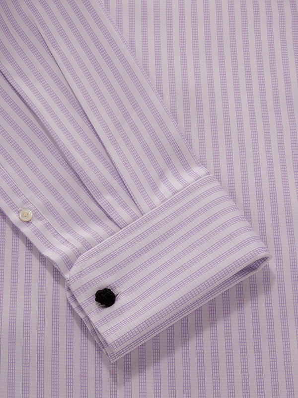 Da Vinci Lilac Solid Full Sleeve Double Cuff Tailored Fit Classic Formal Two Ply Mercerized Cotton Shirt