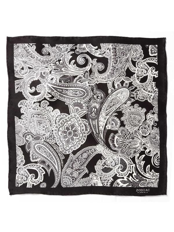 Dark Grey Paisley Silk Pocket Square