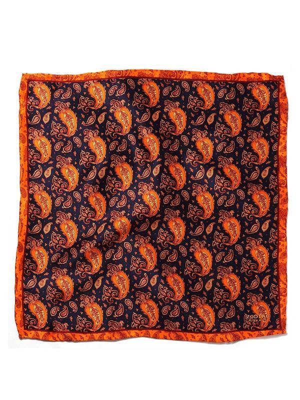 Dark Orange Paisley Silk Pocket Square