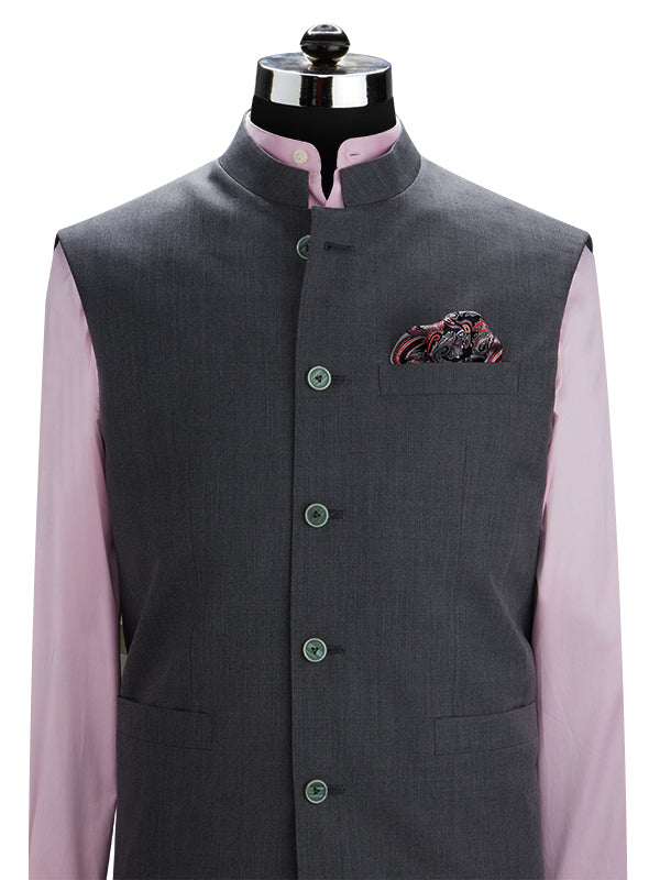 Pollone Dark Grey Poly Wool Sleeveless Jodhpuri