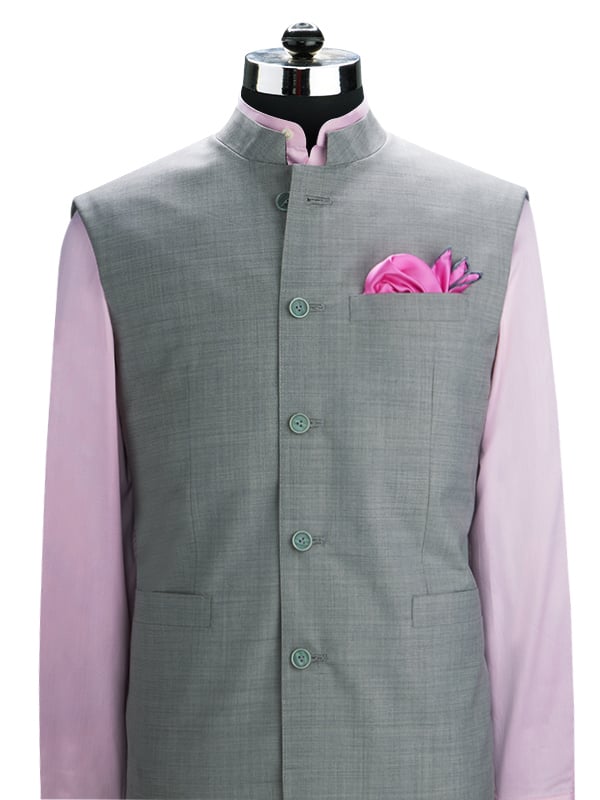 Pollone Light Grey Poly Wool Sleeveless Jodhpuri
