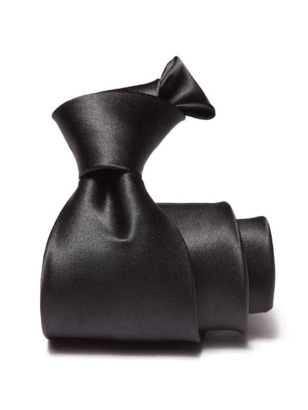 Creme De La Creme Solid Dark Black Silk Tie
