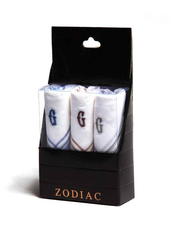 Initial "G" White handkerchief with a colour border - 3 pcs pack