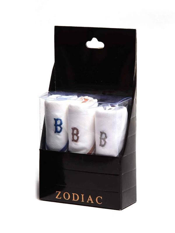 Initial "B" White handkerchief with a colour border - 3 pcs pack