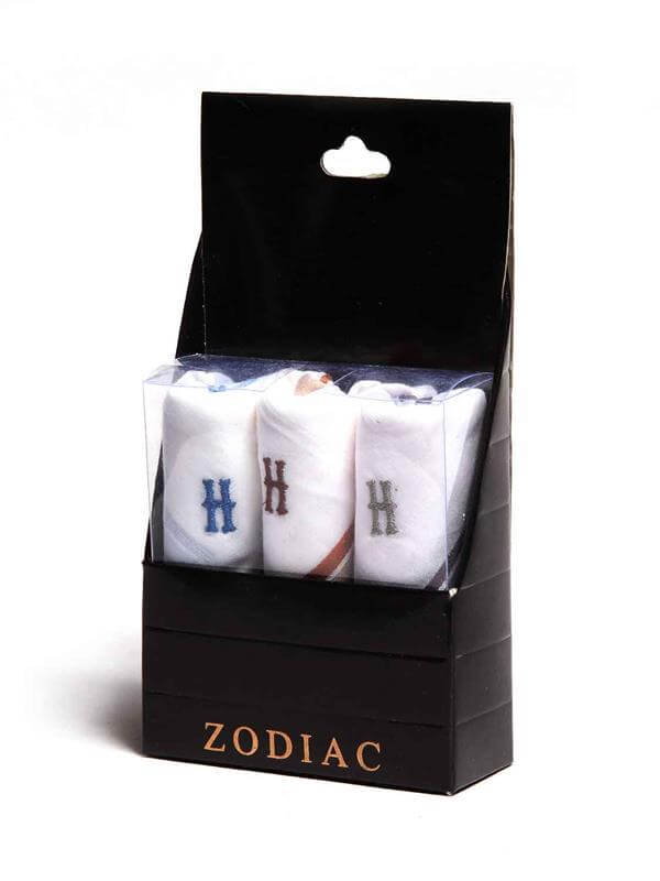 Initial "H" White handkerchief with a colour border - 3 pcs pack