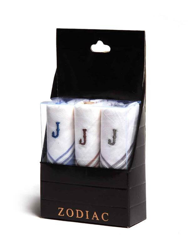 Initial "J" White handkerchief with a colour border - 3 pcs pack