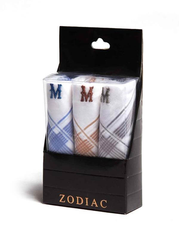 Initial "M" White handkerchief with a colour border - 3 pcs pack