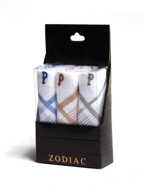 Initial "P" White handkerchief with a colour border - 3 pcs pack