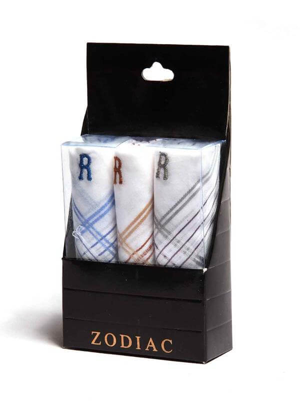 Initial "R" White handkerchief with a colour border - 3 pcs pack