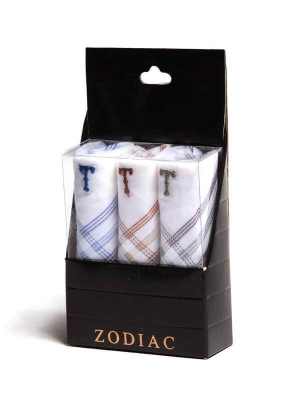 Initial "T" White handkerchief with a colour border - 3 pcs pack
