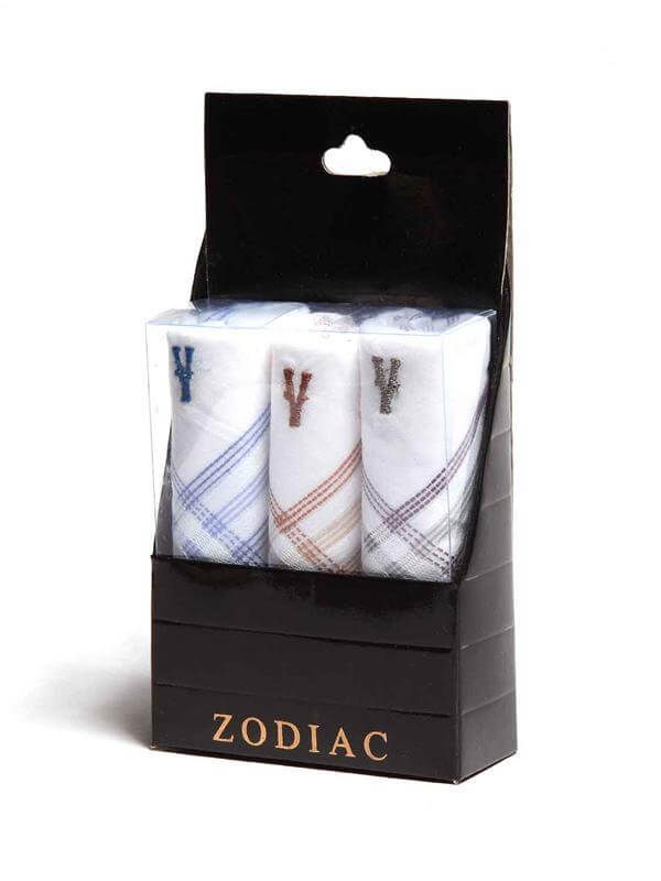 Initial "V" White handkerchief with a colour border - 3 pcs pack