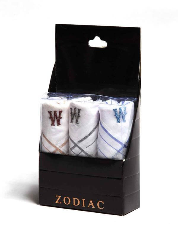 Initial "W" White handkerchief with a colour border - 3 pcs pack