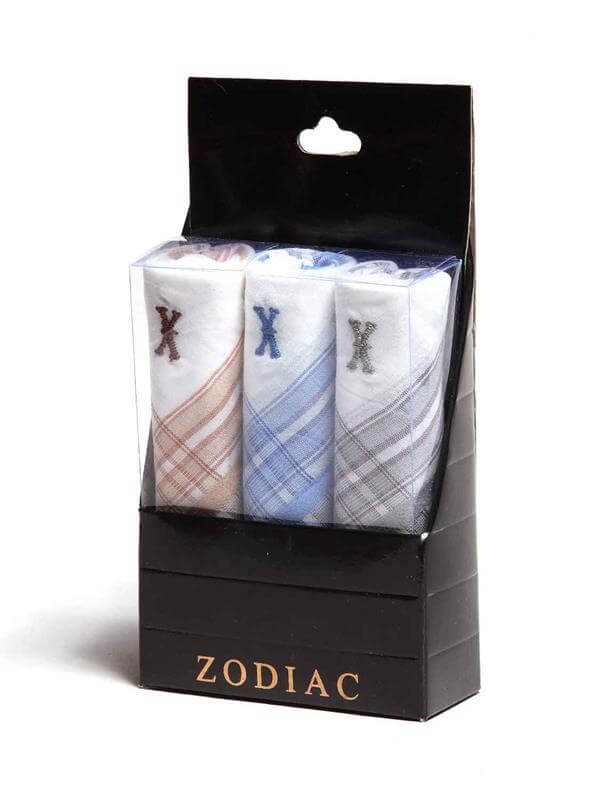 Initial "X" White handkerchief with a colour border - 3 pcs pack