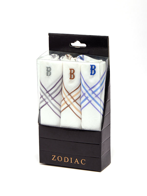 Initial “B” White Handkerchief With A Colour Border – 3 piece pack