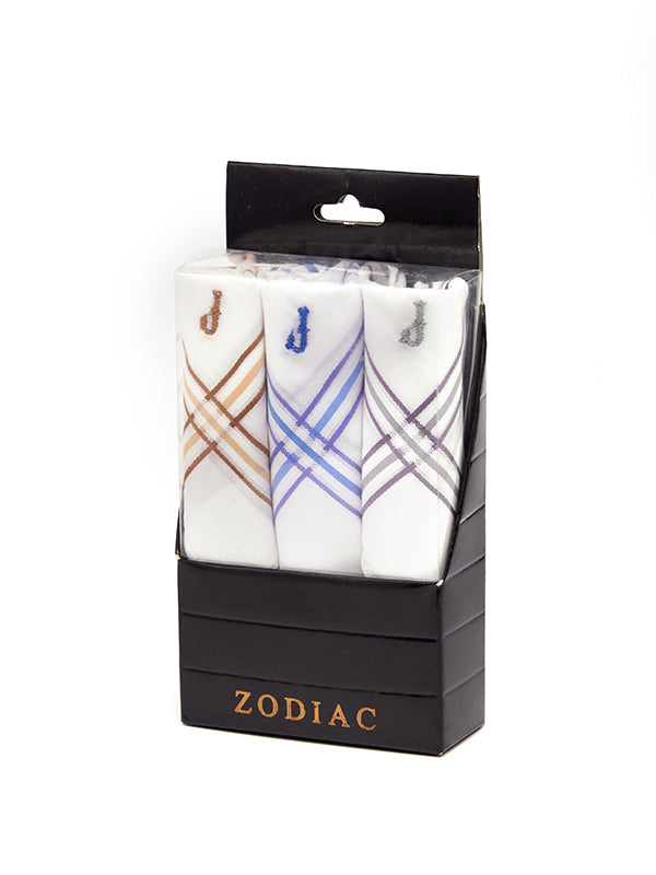 Initial “J” White Handkerchief With A Colour Border – 3 piece pack