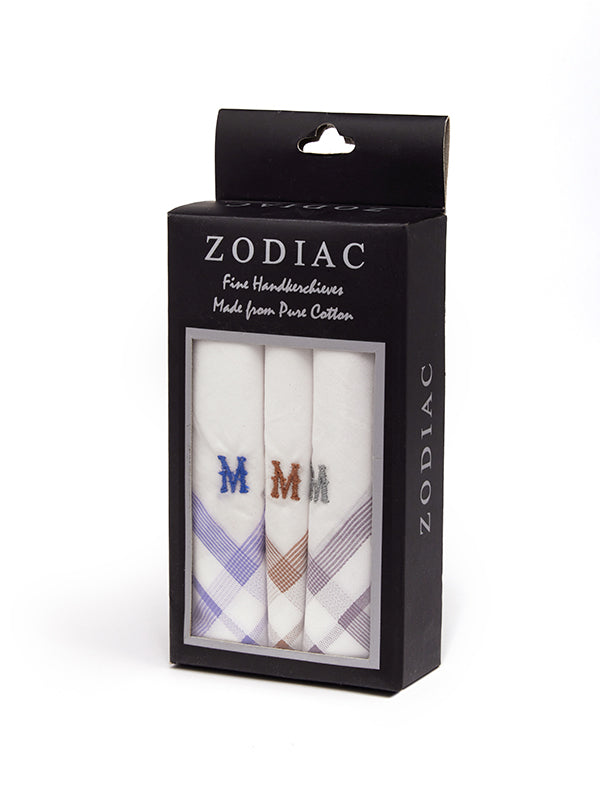 Initial “M” White Handkerchief With A Colour Border – 3 piece pack