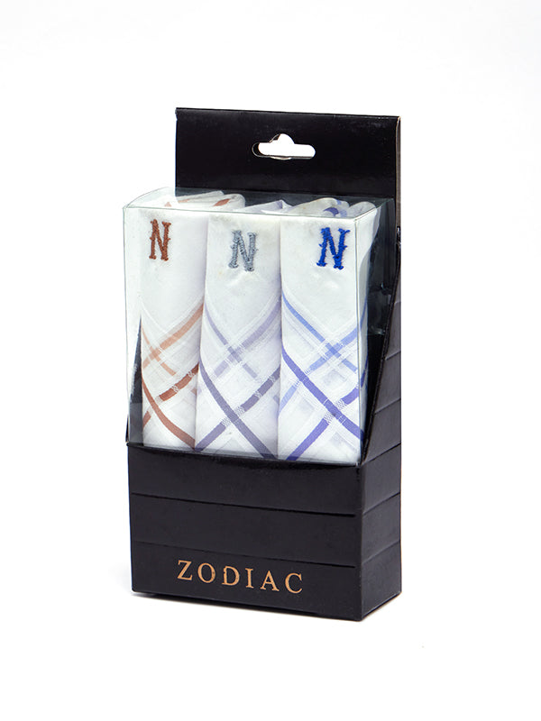 Initial “N” White Handkerchief With A Colour Border – 3 piece pack