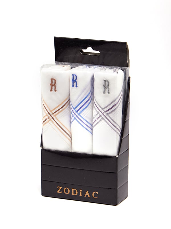 Initial “R” White Handkerchief With A Colour Border – 3 piece pack