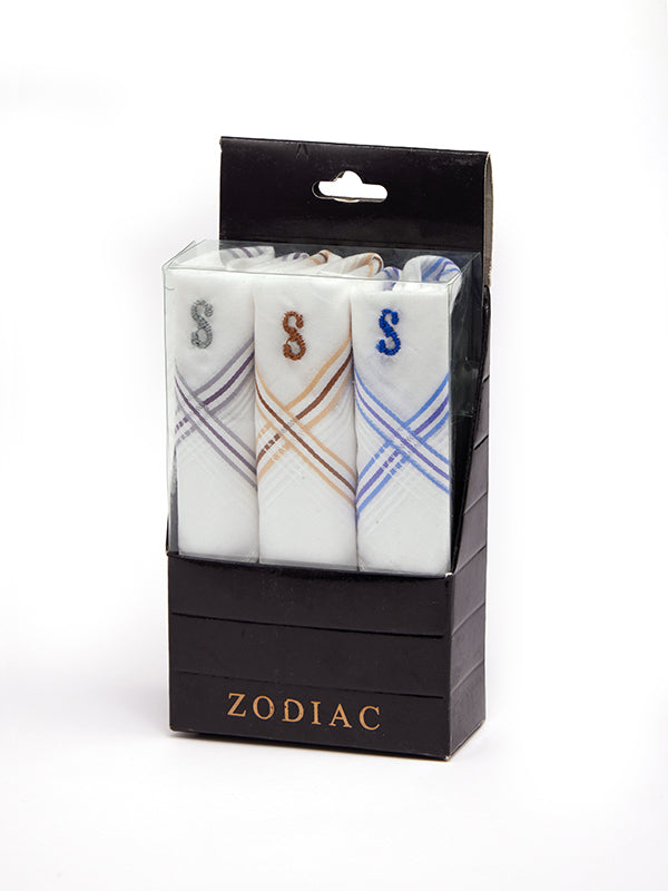 Initial “S” White Handkerchief With A Colour Border – 3 piece pack