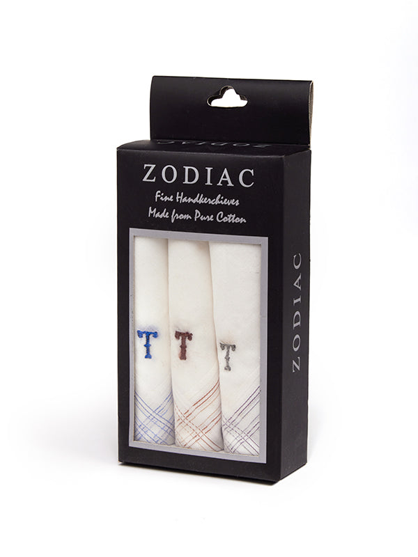Initial “T” White Handkerchief With A Colour Border – 3 piece pack