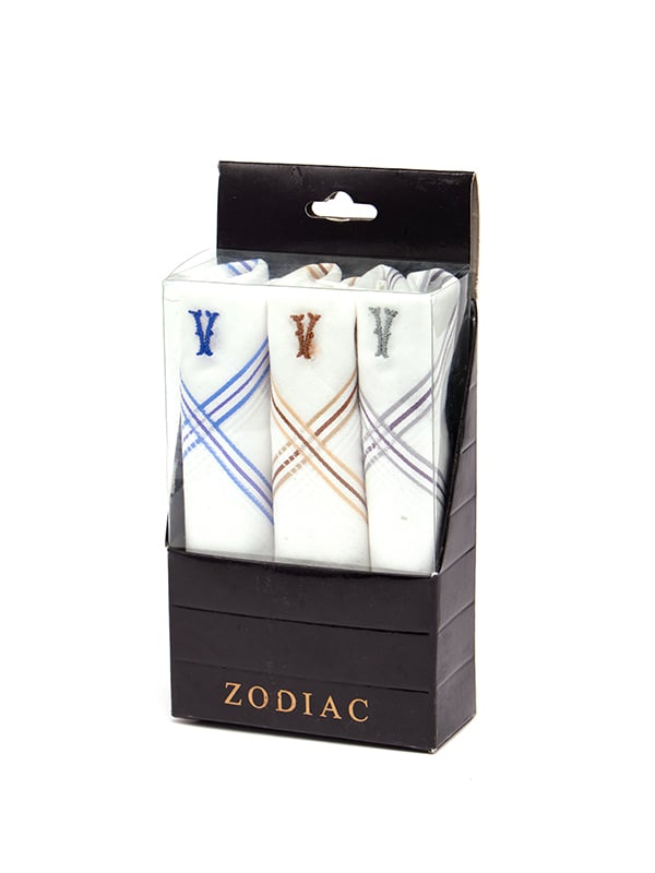 Initial “V” White Handkerchief With A Colour Border – 3 piece pack