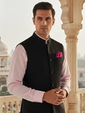 Pollone Black Poly Wool Sleeveless Jodhpuri