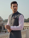 Biella Dark Grey Pure Wool 160's Sleeveless Jodhpuri