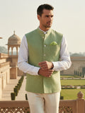 Positano Green Pure Linen Sleeveless Jodhpuri