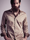 Lavo Camel Solid Full Sleeve Single Cuff Slim Fit Party Wear Blended Shirt