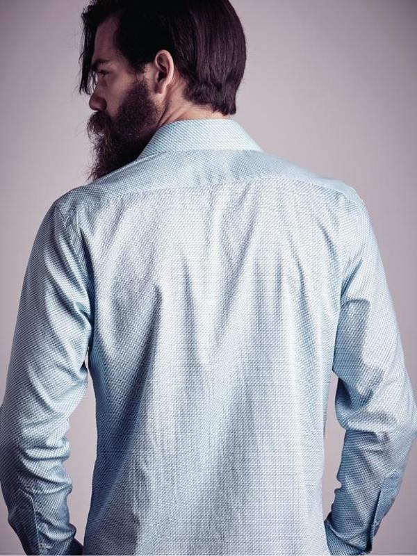 Myst Turquoise Printed Full Sleeve Single Cuff Slim Fit Party Wear Blended Shirt