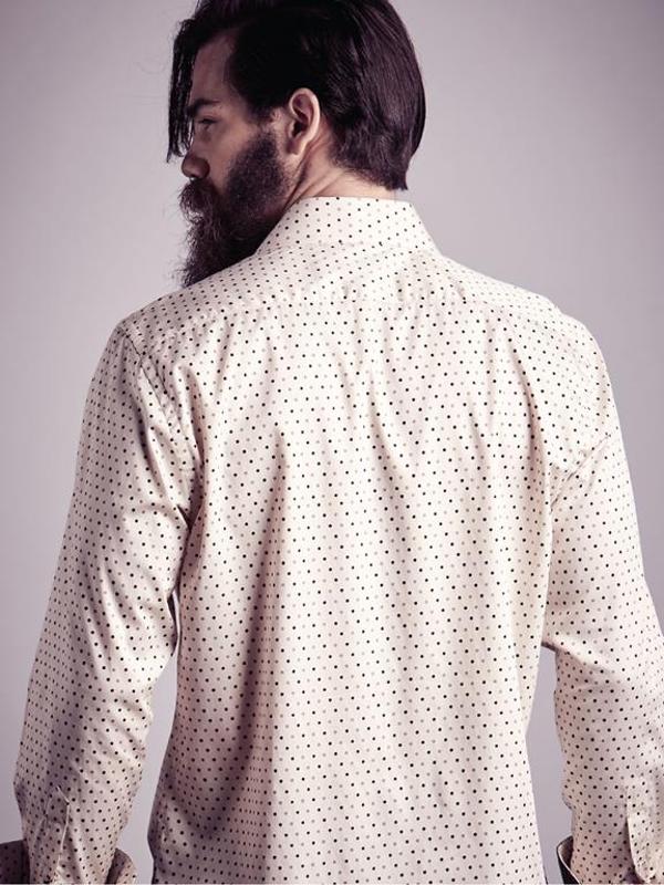 Noya Cream Printed Full Sleeve Single Cuff Slim Fit Party Wear Blended Shirt