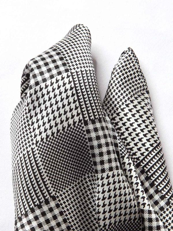 Black & White Check Silk Pocket Square