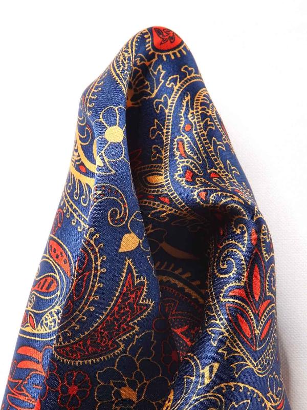 Dark Blue Paisley Silk Pocket Square
