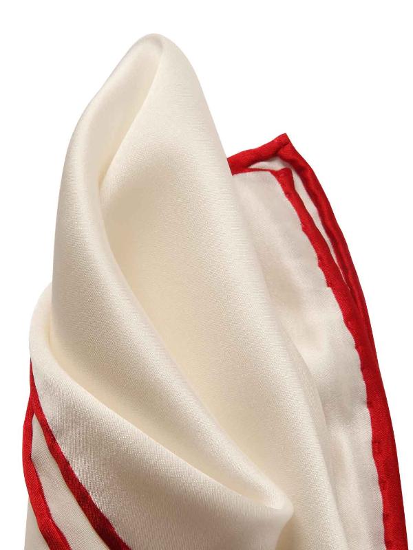 White/ Red Solid Silk Pocket Square