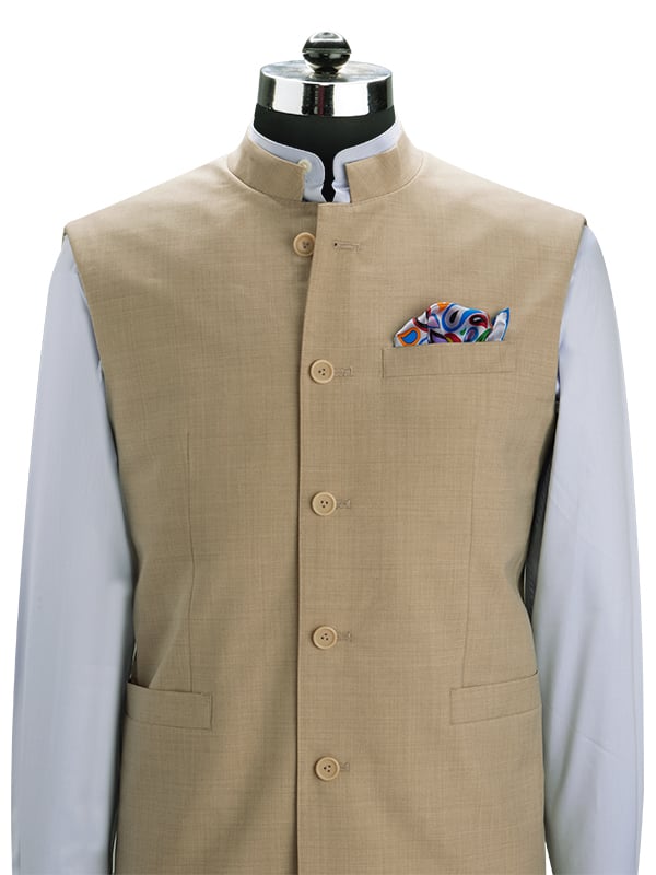 Pollone Sand Poly Wool Sleeveless Jodhpuri