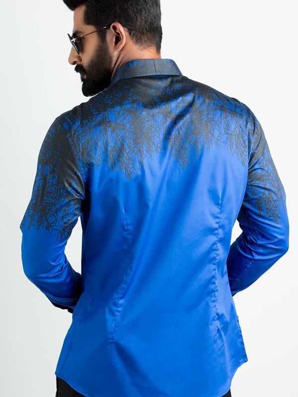 Afrojk Cobalt Printed Full Sleeve Single Cuff Slim Fit Party Wear Blended Shirt