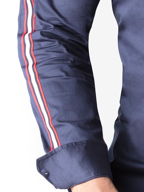 Amado Navy Solid Full Sleeve Single Cuff Slim Fit Party Wear Blended Shirt