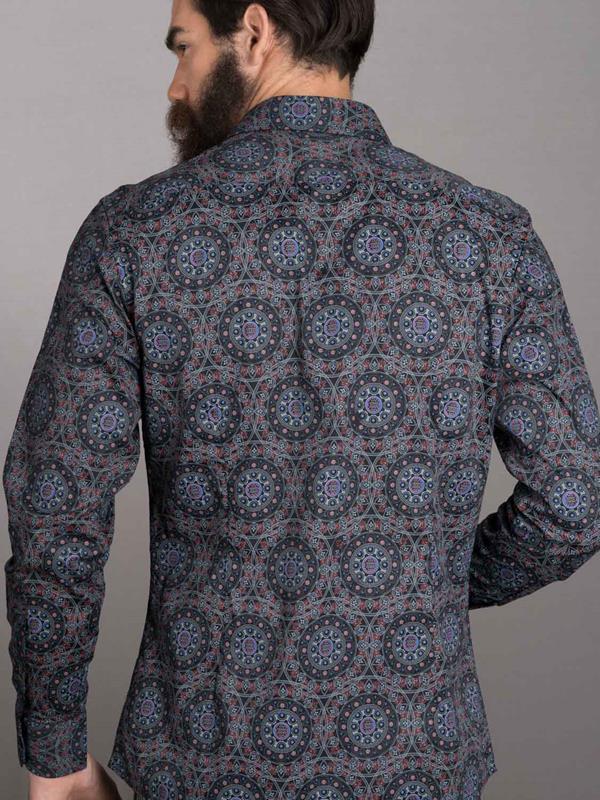 Ankara Black Printed Full Sleeve Single Cuff Slim Fit Party Wear Blended Shirt