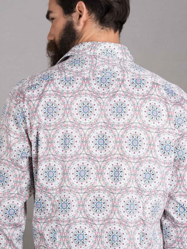 Ankara Ecru Printed Full Sleeve Single Cuff Slim Fit Party Wear Blended Shirt