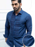 Armin Navy Solid Full Sleeve Single Cuff Slim Fit Party Wear Blended Shirt